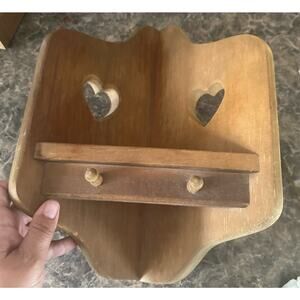 Vintage Wooden Display Wall Heart Corner Shelf Box Knick Knack Holder Two Pegs